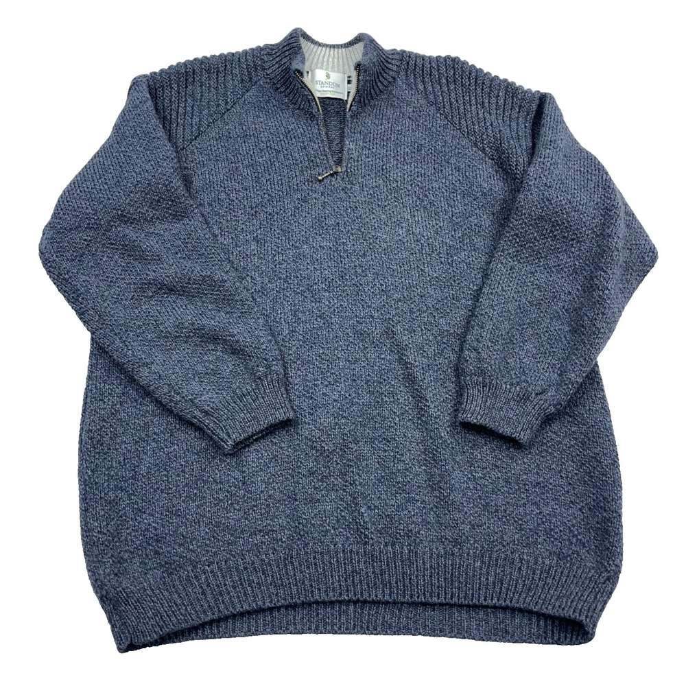 Standun Spiddal Sweater Men XL Gray Heavy Merino Wool Pullover Quarter Zip
